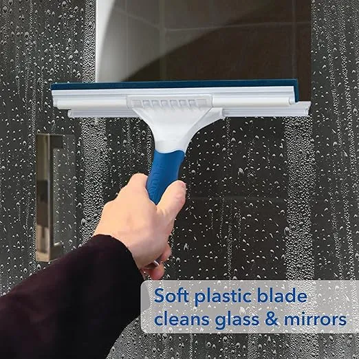 Unger Professional 10” Glass & Tile Shower Squeegee – Compatible with Standard Threaded Poles, 2-in-1 Bathroom Squeegee, Shower Cleaner, Squeegee for Shower, Bathroom Cleaning Tools