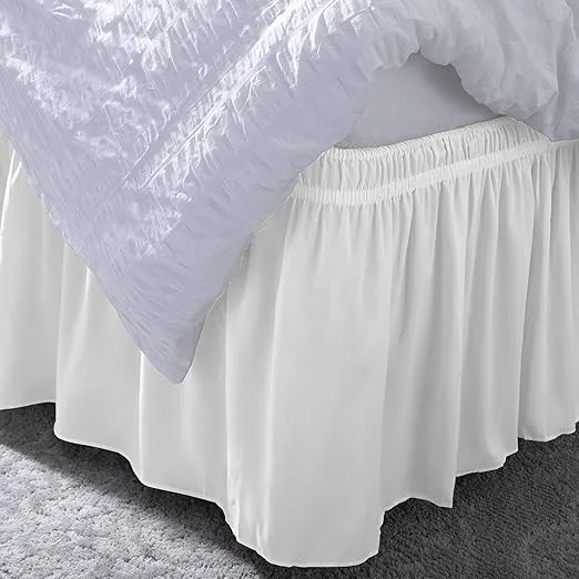 Home Details Wrap Around Bed Skirt | Queen or King | 14” Drop | Dust Ruffle | Bedding | Elastic Stretch Fit | White