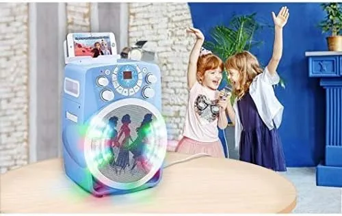 eKids Frozen 2 Bluetooth CDG Karaoke Machine with LED Disco Party Lights, Built in Microphone for Kids, Portable Bluetooth Speaker, Compatible with CDG Disks, MP3 & TV