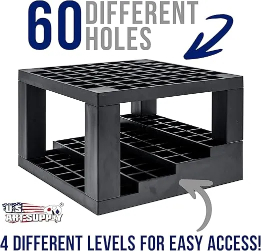 U.S. Art Supply 60 Hole Multi-Level Plastic Organization Rack Pencil, Brush & Supply Holder - Desk Stand Holding Rack for Pens, Paint Brushes, Colored Pencils, Markers