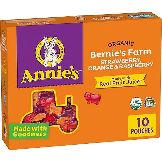 Annie's Organic Bernie's Farm Fruit Flavored Snacks, Gluten Free, 10 Pouches, 7 oz