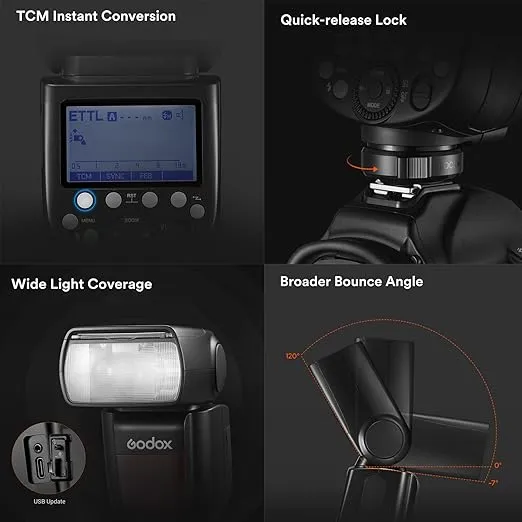 Godox TT685II-C TT685IIC Flash for Canon, 2.4G Wireless Canon Speedlight HSS 1/8000s GN60, TCM Instant Conversion, Quick-Release Lock, E-TTL Speedlite Compatible for Canon EOS Cameras