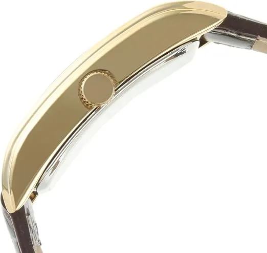 Peugeot Men's Classic Vintage Watch - Curved Stainless Steel Case with Genuine Leather Band
