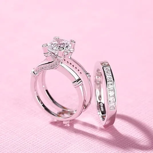 Jeulia Diamond Band Rings for Women cz Sterling Silver Interchangeable Ring Sets Wedding Engagement Anniversary Promise Ring Bridal Sets