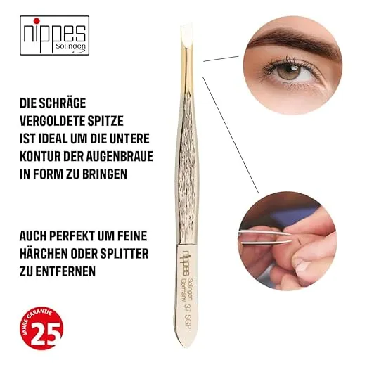 Nippes Solingen Tweezers 37SGP 9 cm for removing fine hairs nickel plated steel