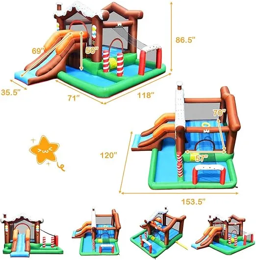 BOUNTECH Inflatable Bounce House, Bouncy House for Toddler Kids 5-12 Ages Indoor Outdoor Party Family Fun w/Climbing, Large Ball Pit, Basketball Rim, Blow up Jumping Castle for Birthday Party Gifts