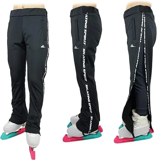 Youth Ice Skating Zip on Zip Off Training Pants, Slim fit, Put on and take Off Without Removing Skates
