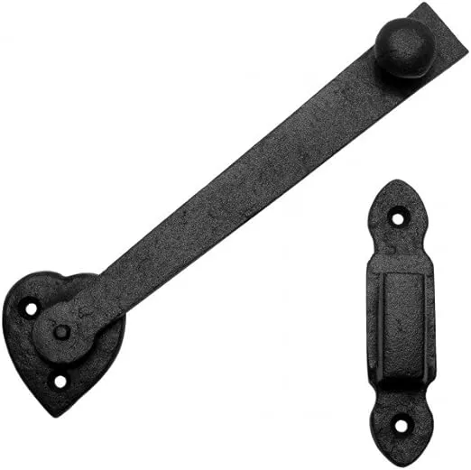 Renovators Supply Manufacturing Door Latch 6 in. Black Wrought Iron Gate Latch/Barn Door Latch Lock with Heart Shape Backplate and Mounting Hardware