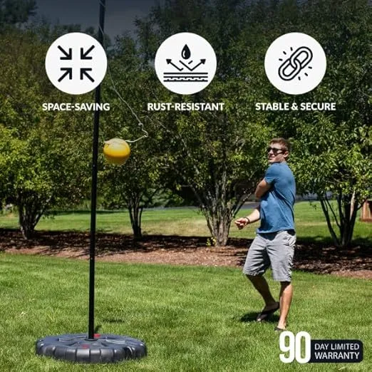 Hathaway Tetherball and Rope Set with Fillable Base – Outdoor Game for Backyard Fun, Durable Ball, Adjustable Rope, Rust-Resistant Steel Tether Ball Pole & Portable Design, Ideal for Kids and Adults