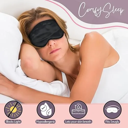 CELESTIAL SILK 100% Silk Sleep Mask for Women with Silk Covered Elastic Strap, 100% Silk Filled Silk Eye Mask for Sleeping (One Size, Black)