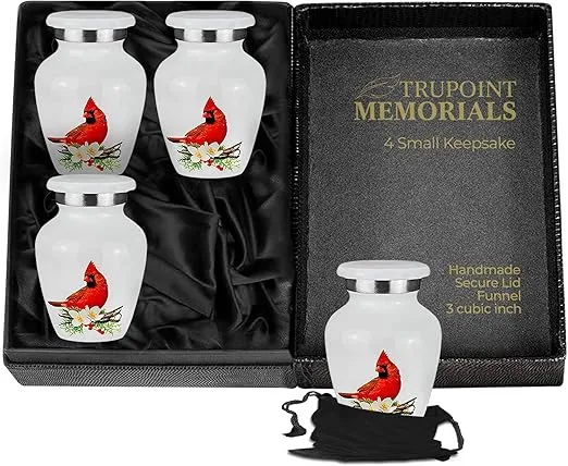 Trupoint Memorials Small Urns for Human Ashes Keepsake — Cremation Urns for Human Ashes, Mini Urns for Human Ashes Set of 4, Keepsake Urns for Human Ashes, Small Urns for Ashes — Set of 4, Cardinal