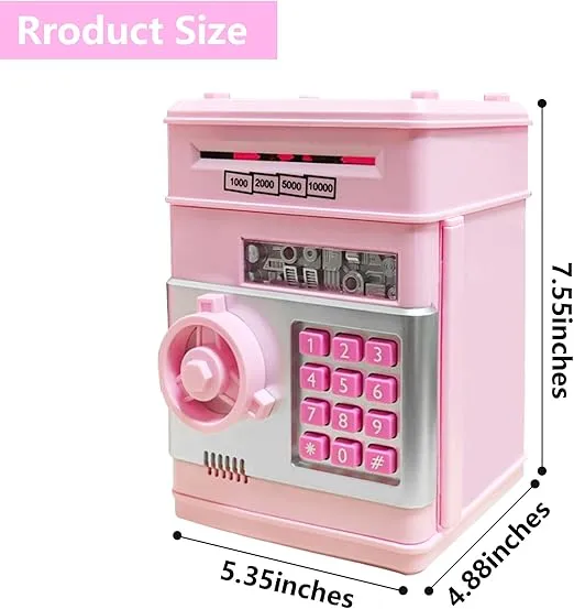 HUSAN Piggy Banks Money Banks for Kids, Electronic Password Code Money Banks ATM Banks Box Coin Bank for Children Boys and Girls (Light Pink)