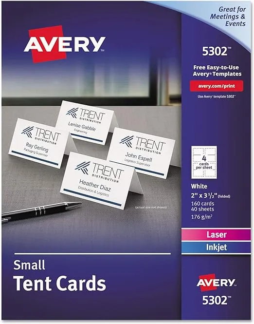 Avery Small Tent Cards, 2 Inch x 3.5 Inch, White, Box of 160 (5302)