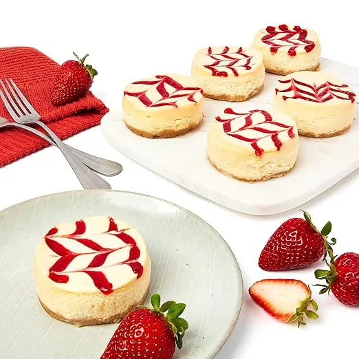 David's Cookies Strawberry Swirl Mini Cheesecakes - Fresh Baked, Soft, And Delicious Gift Idea - Great For Sharing At Parties, Events, Or With Family And Friends (6pcs)