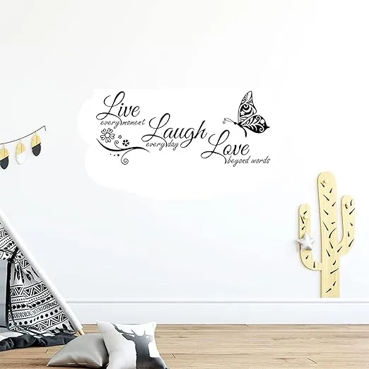 Live Laugh Love Wall Decal Art, Vinyl Live Every Moment Laugh Every Day Love Beyond Words Wall Decor Stickers Motivational Quotes for Bedroom, Removable Wall Sign Mural DIY Home Decoration(13.8Wx30L)