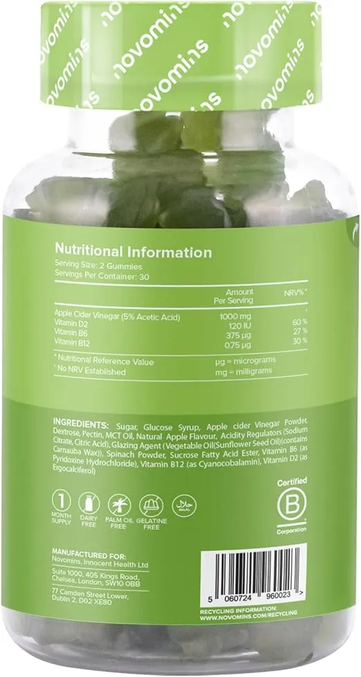 Apple Cider Vinegar Gummies – Unfiltered ACV with The Mother – Detox and Cleanse Support – Vegan, Gluten Free, Non-GMO – Energy, Metabolism & Gut Health–by Novomins