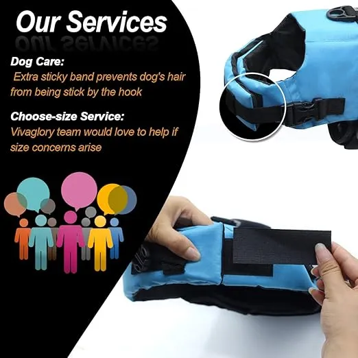 VIVAGLORY Ripstop Dog Life Jacket for Small Medium Large Dogs Boating, Swimming Vest for Dogs with Enhanced Buoyancy& Visibility, Blue