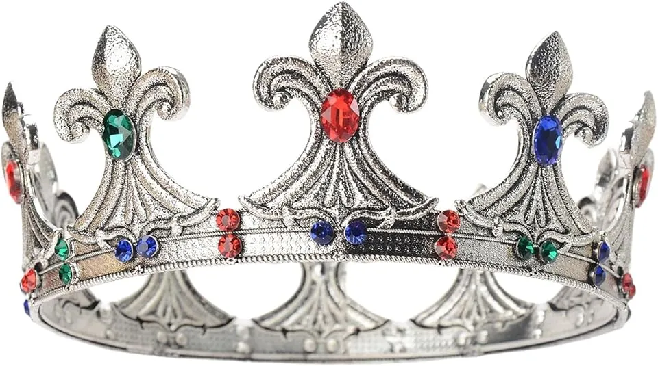 S SNUOY Fleur De Lis King Crowns Full Round Medieval Crowns for Men