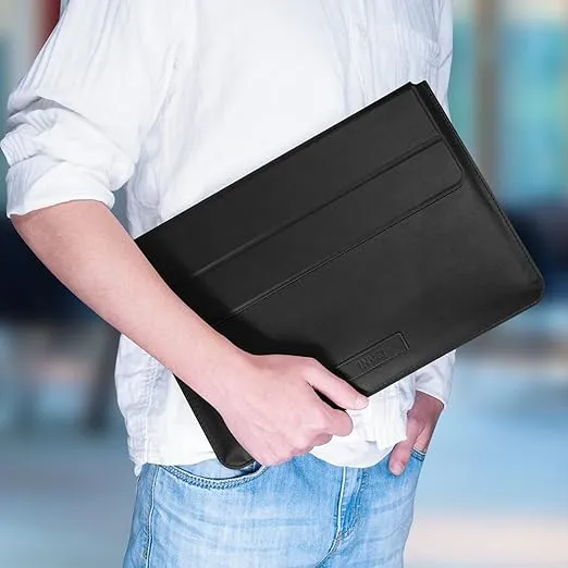 INVZI MacBook Sleeve, Vegan Leather Bag Compatible with 13”/14" MacBook Air, MacBook Pro 14 inch M3 M2 M1 2021-2024, Compact Design with Invisible Stand (Black)