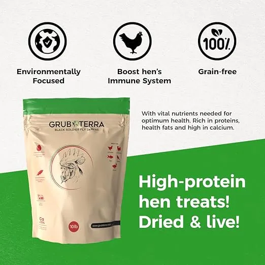 GrubTerra Golden Dried Black Soldier Fly Larvae - Premium Supplement to Increase Egg Production for Chicken Treats, Bird Feed, Chicken Feeder, Pet Bird Food, and Chicken Feed (5lb)