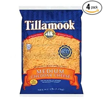 Tillamook Shredded Medium Cheddar Cheese, 5 Pound -- 4 per case.
