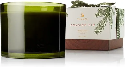 Thymes Frasier Fir Scented Candle - Heritage Large 3 Wick Candle for Home Decor - Holiday Candle - Green Candles for Home Scented with Notes of Siberian Fir Needles, Cedarwood & Sandalwood (17 oz)