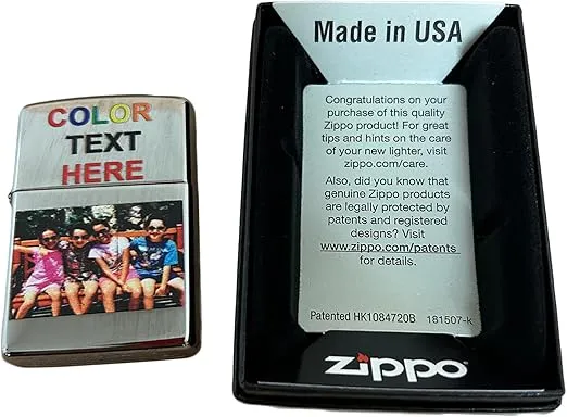 Custom Zippo Lighter - Personalized Custom Photo Chrome Color Printed Gifts for: Him, Her, Husband, Wife, Them, Men, Women - Create Your Own One of A Kind Zippo Lighter