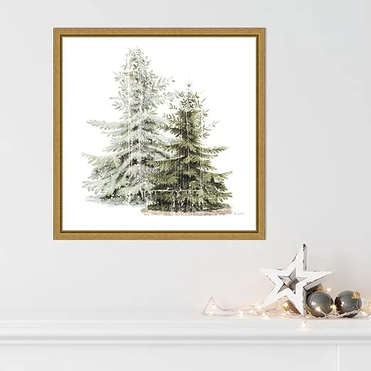 Amanti Art Christmas Art Framed Canvas Wall Art Print (16x16) Vintage Wooded Holiday Trees in Snow by Katie Pertiet Float Framed Canvas Art for Wall Decor, Living Room, Bedroom, Bathroom, Kitchen, Office or
