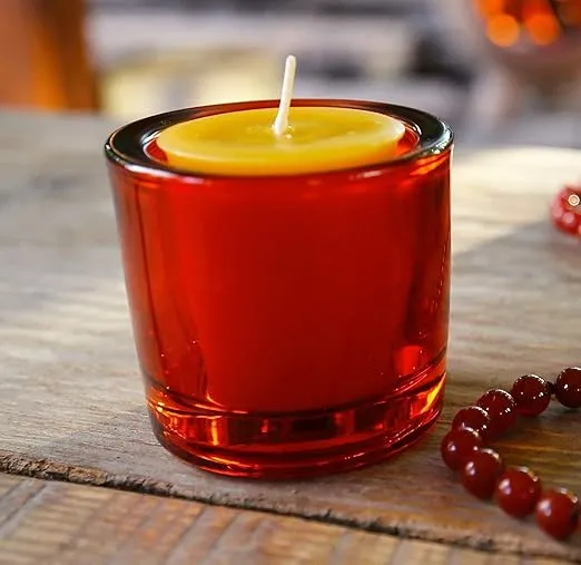 Bluecorn Beeswax Heavy Glass Votive and Tea Light Candle Holders (12, Orange)