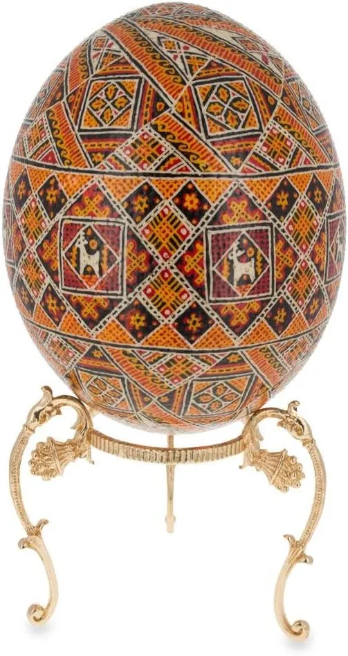 BestPysanky Antique Style Gold Tone Metal Ostrich Egg Sphere Stand Holder Display 3.6 Inches