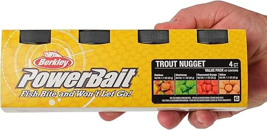 Berkley PowerBait Power Nuggets 4-Pack Fishing Dough Bait, Assorted Colors, Scent Dispersion Technology, Irresistible Scent and Flavor, Moldable and Easy to Use