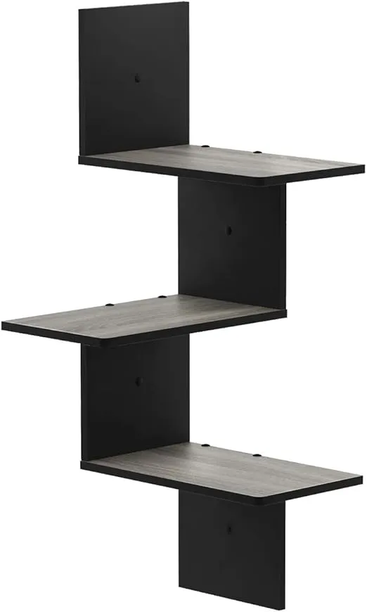 Furinno Rossi Wall Mounted Shelves 3-Tier Rectangle French Oak Grey/Black