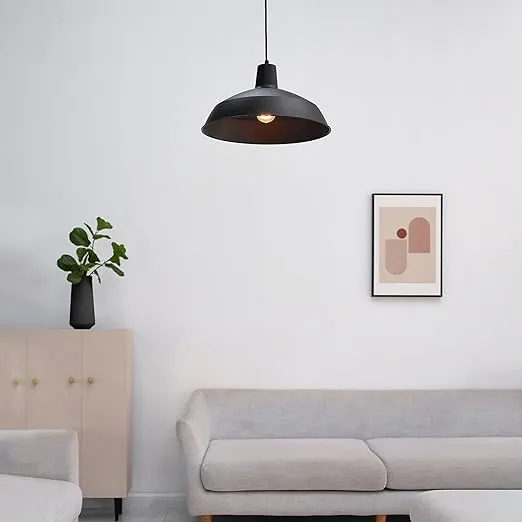 Globe Electric 65155 1-Light Industrial Warehouse Pendant, Matte Black, E26 Base Socket, Kitchen Island, Café, Decorative, Ceiling Hanging Light Fixture, Modern, Vintage, Bulb Not Included