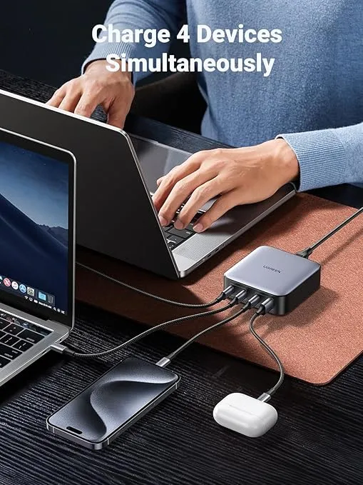 UGREEN 100W USB C Charger, Nexode 4 Ports USB C Charging Station, GaN Fast Desktop Charger Compatible with MacBook Pro, Dell XPS, iPhone 16/16 Pro/15 Pro, Galaxy S24/S23 Ultra, iPad, Steam Deck