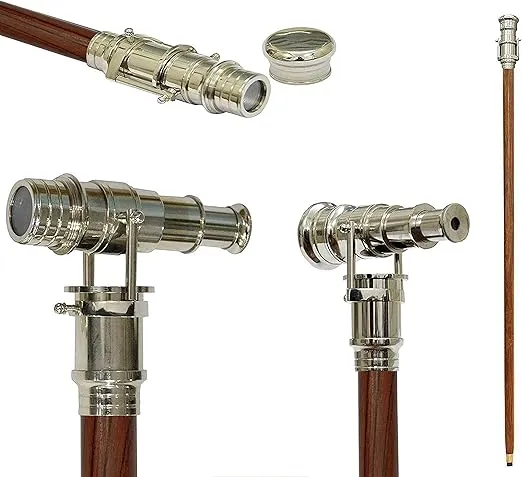 5MOONSUN5's Brass Walking Stick Vintage Handle Victorian Telescope Head Foldable Steampunk Accessories Wooden Walking Stick Cane for Men and Women