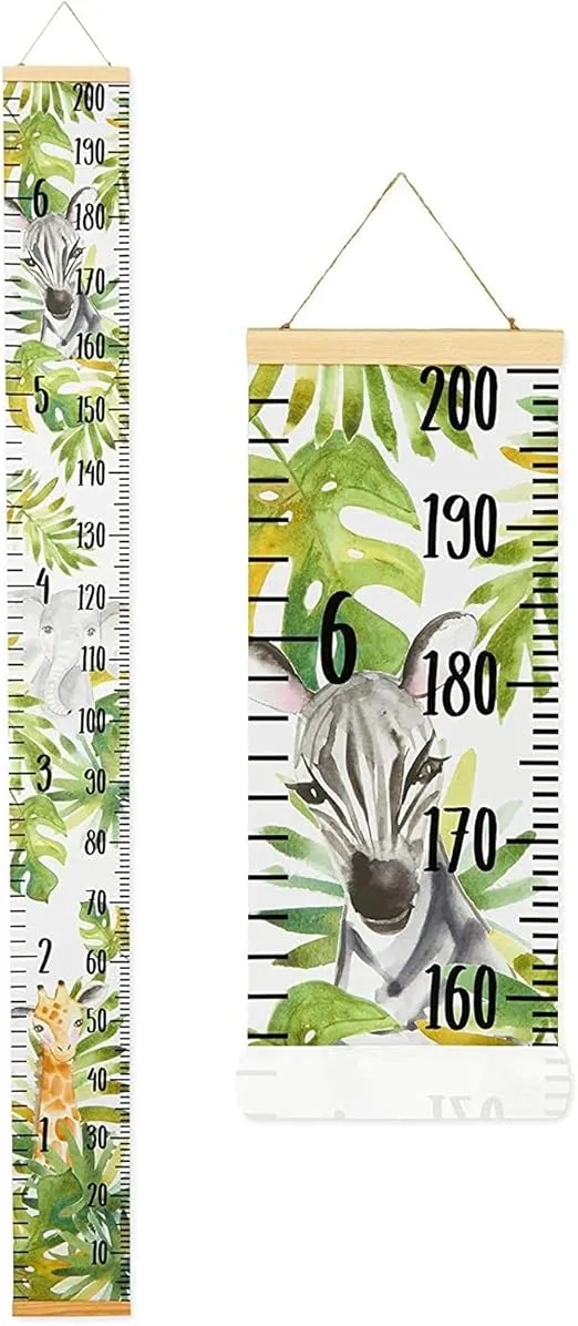 Juvale Safari Height Chart for Kids and Baby - Canvas Removable Growth Chart with Wooden Frame - Measurement Ruler for Wall - Jungle Theme Nursery Decor - 79" x 7.9"
