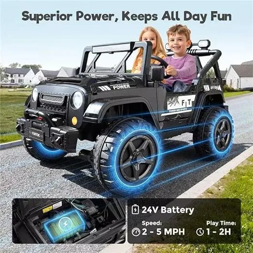 2 Seater 24V Ride On Truck for Big Kids, 5 MPH Electric Car w/Remote Control, 20‘’ Wide Seat, 2WD/4WD Switchable, 4x200W Motor, Suspension, Music, Battery Powerd Vehicles for Kids to Drive