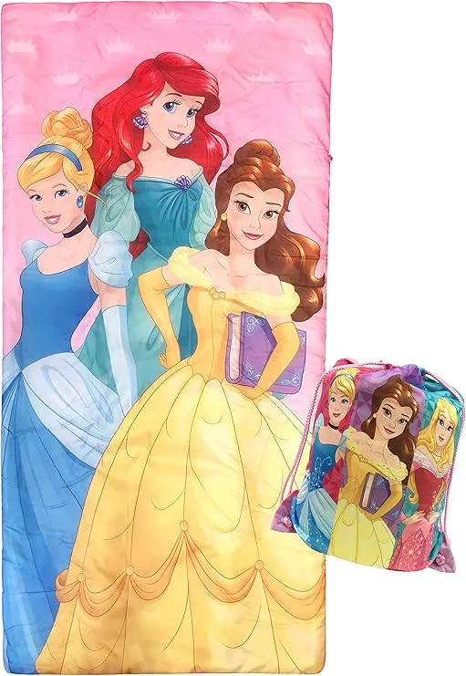 Jay Franco Disney Princess Trip Slumber Sack - Cozy & Warm Kids Lightweight Slumber Bag/Sleeping Bag - Featuring Ariel, Belle, and Cinderella