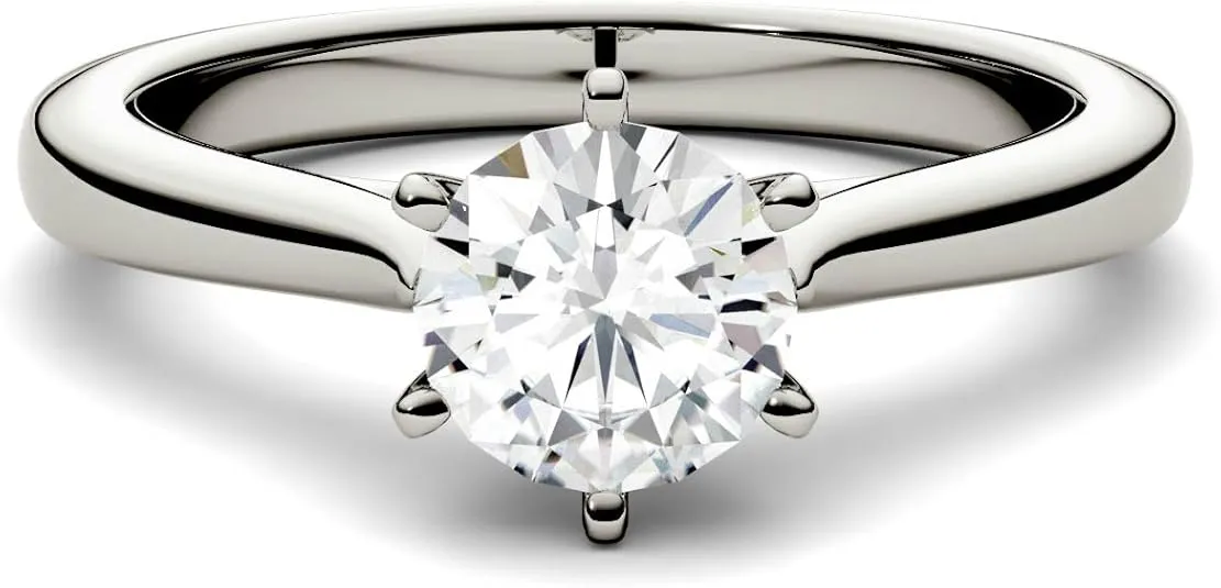 Charles & Colvard Created Moissanite 5mm Round Cut Engagement Ring for Women | 0.5 cttw DEW | Lab Grown | Solid 14K White Gold with Rhodium