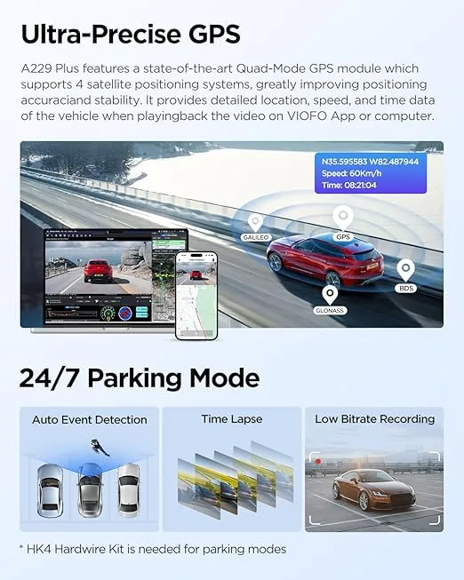 VIOFO A229 Plus 3 Channel Dash Cam, Dual STARVIS 2 Sensors, 3-Channel HDR, 1440P+1440P+1080P Front Inside and Rear Car Camera, 5GHz Wi-Fi, Voice Control, Ultra-Precise GPS, 24 Hours Parking Mode