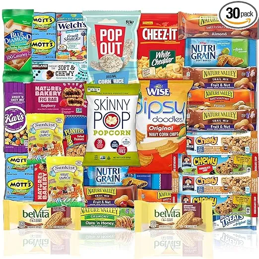 Blue Ribbon Healthy Snacks Care Package (30 Count) Discover a Whole New World of Healthy Snack Variety College Students Women Men Gift Basket