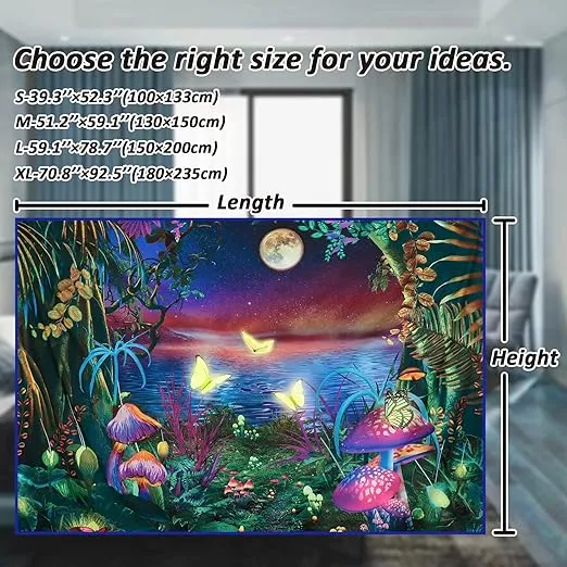 Serborlur Blacklight Fantasy Forest Tapestry Aesthetic Moon Tapestry UV Reactive Butterfly Tapestries Galaxy Space Tapestry Wall Hanging for Bedroom Living Room (51.2 × 59.1 inches)