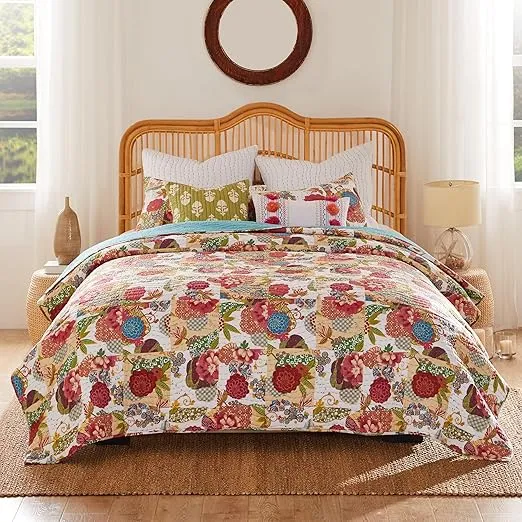 Greenland Home Jewel 100% Cotton Kantha Quilted Reversible Bedding Set, Twin (2 Piece), White