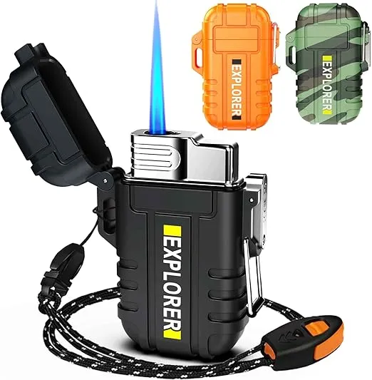 Torch Lighter, Refillable Butane Lighter with Lock, Windproof and Waterproof Adjustable Jet Flame Lighters, Fireplace Fireworks Grill Camping BBQ Lighter, Black(Without Gas)