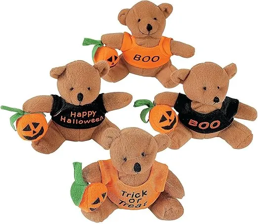 Fun Express Stuffed Bears with a Halloween T-Shirt - Trick or Treat Toys and Handouts - 12 Pieces