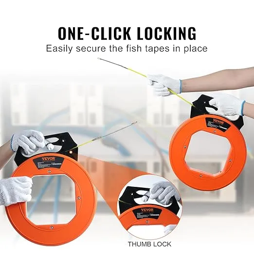 VEVOR Electrical Fish Tap, 100 ft x 3/16-inch, Non-Conductive, Fiberglass Wire Puller with Optimized Housing and Handle, Easy-to-Use Cable Puller Tool