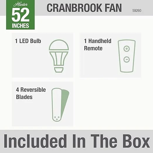 Hunter Fan Company 59260 Hunter Cranbook Indoor Low Profile Ceiling Fan with LED Light and Remote Control, 52", Mint Finish