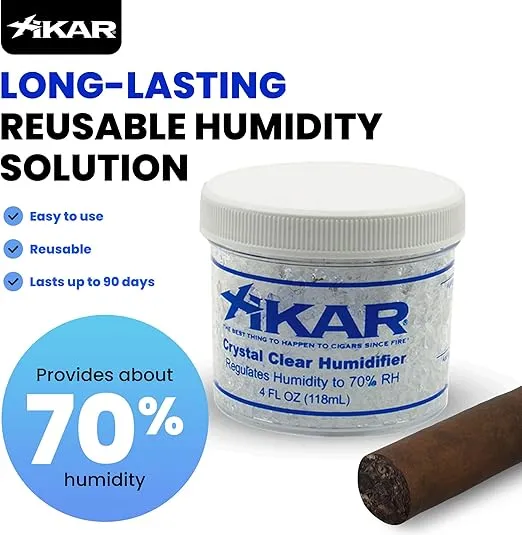 XIKAR Crystal Gel Humidifier Jar for Cigar Humidors, 4oz - Reusable Crystals for Premium Cigar Humidification - Regulates 70% Relative Humidity and Lasts up to 90 Days, Ideal for 150 Cigars