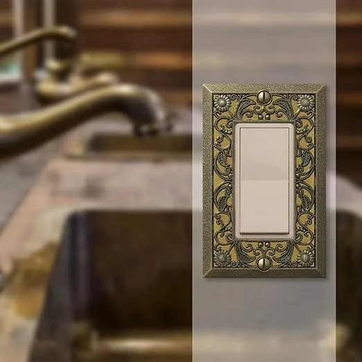 Amerelle Filigree Single Rocker Cast Metal Wallplate in Antique Brass, 1 Rocker GFCI