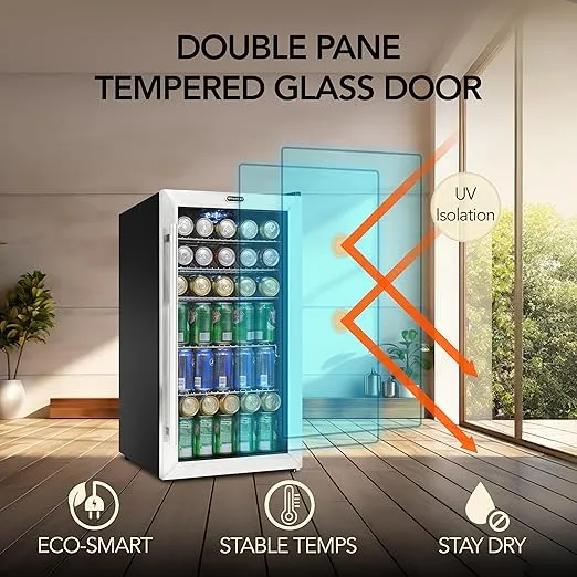 Whynter 120-Can Beverage Refrigerator with Glass Door, 3.1 Cu Ft Freestanding Drink Mini Fridge, BR-130SB, Stainless Steel